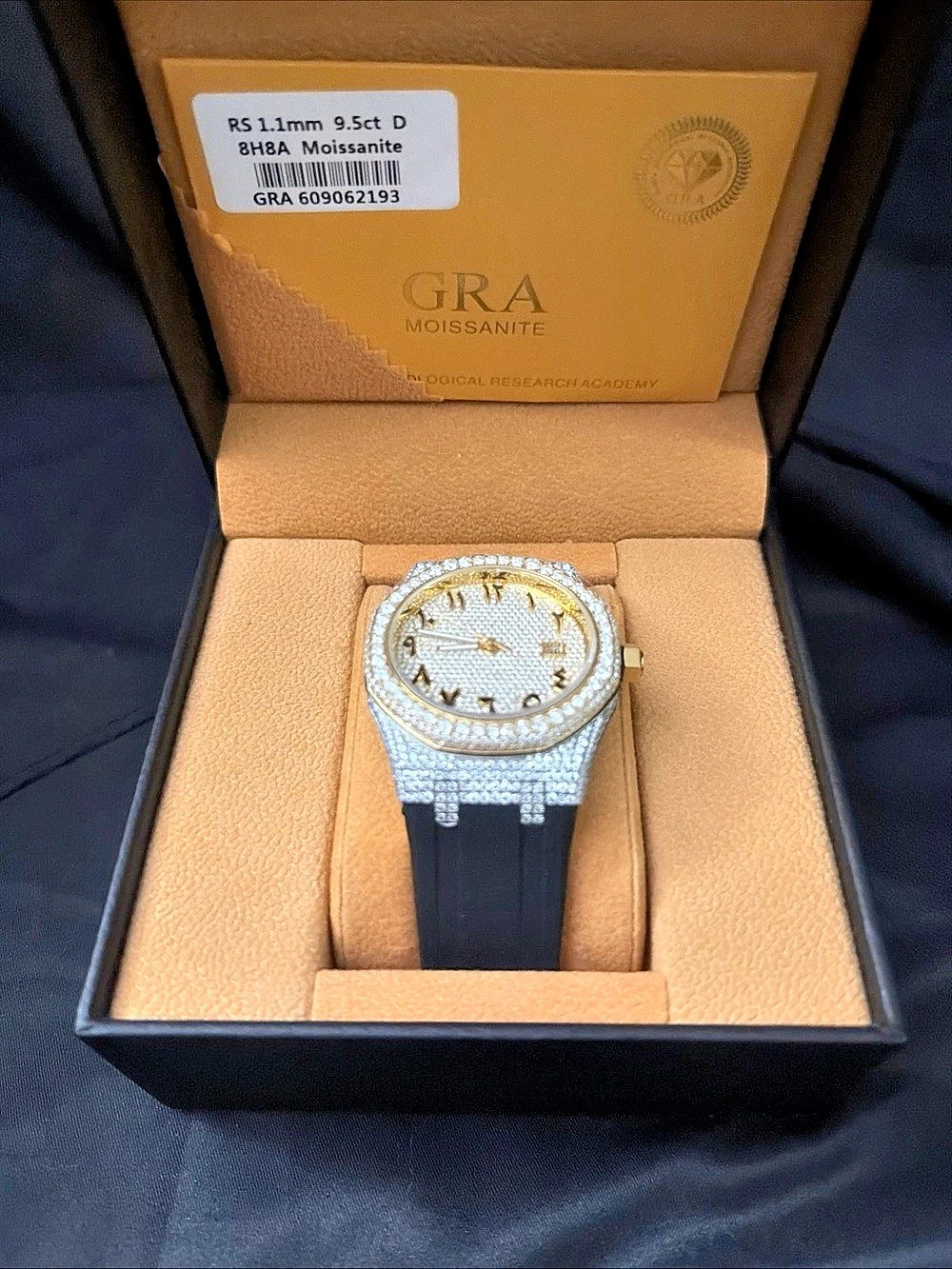 GRA Moissanite Watch Gold & Black Like New